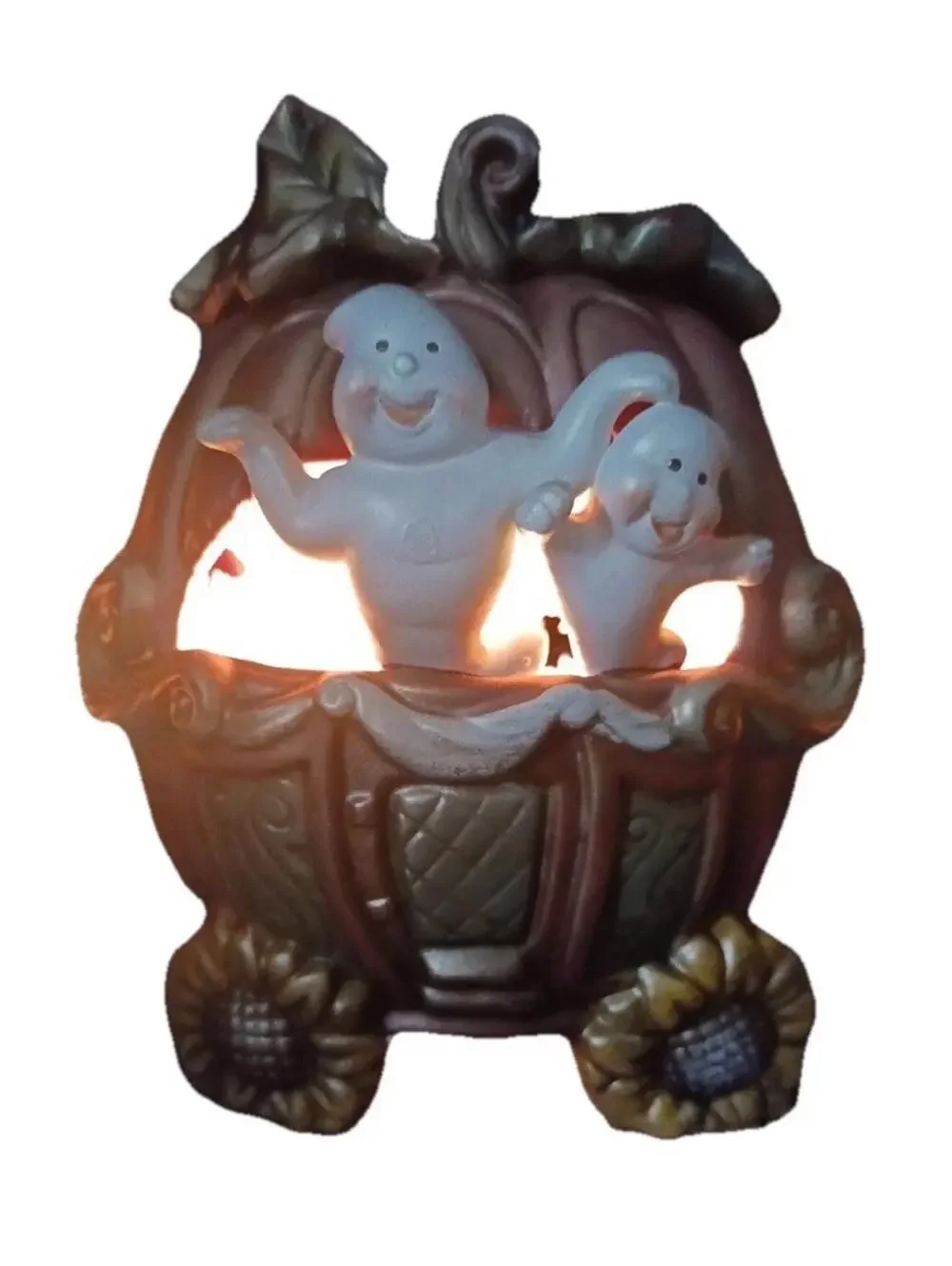 Light Up Halloween Pumpkin Train Décor Set with Ghosts and Black Cat